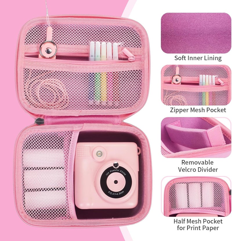Hikkon Camera Case Compatible for ESOXOFFORE/Upgrade/Dylanto/Yehtta/HiMont/CAMCLID Kids Instant Print Camera Toy,Portable Digital Camera Storage Holder Organizer Bag (Case Only) - Pink - Image 4